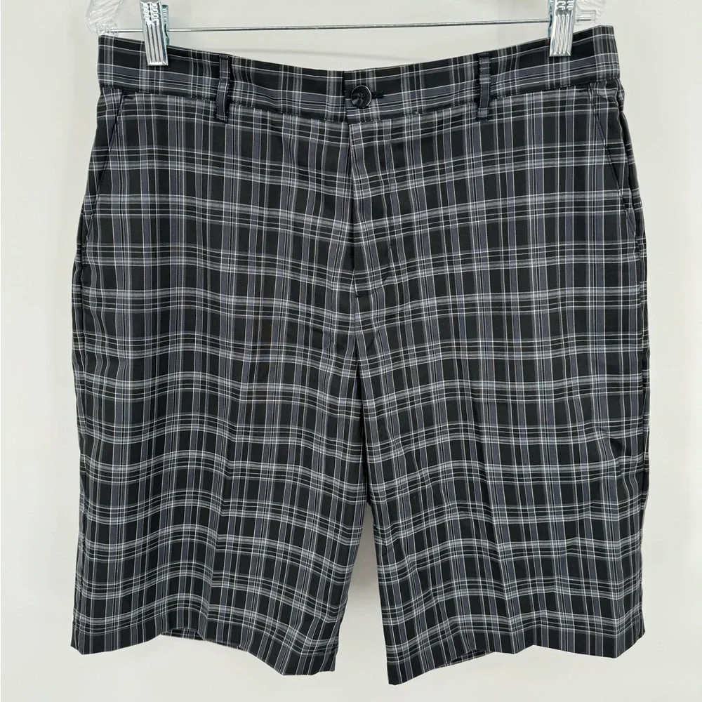 Adidas Steel Blue Black Plaid Athletic Shorts Size 34 NWT‎ RN# 88387